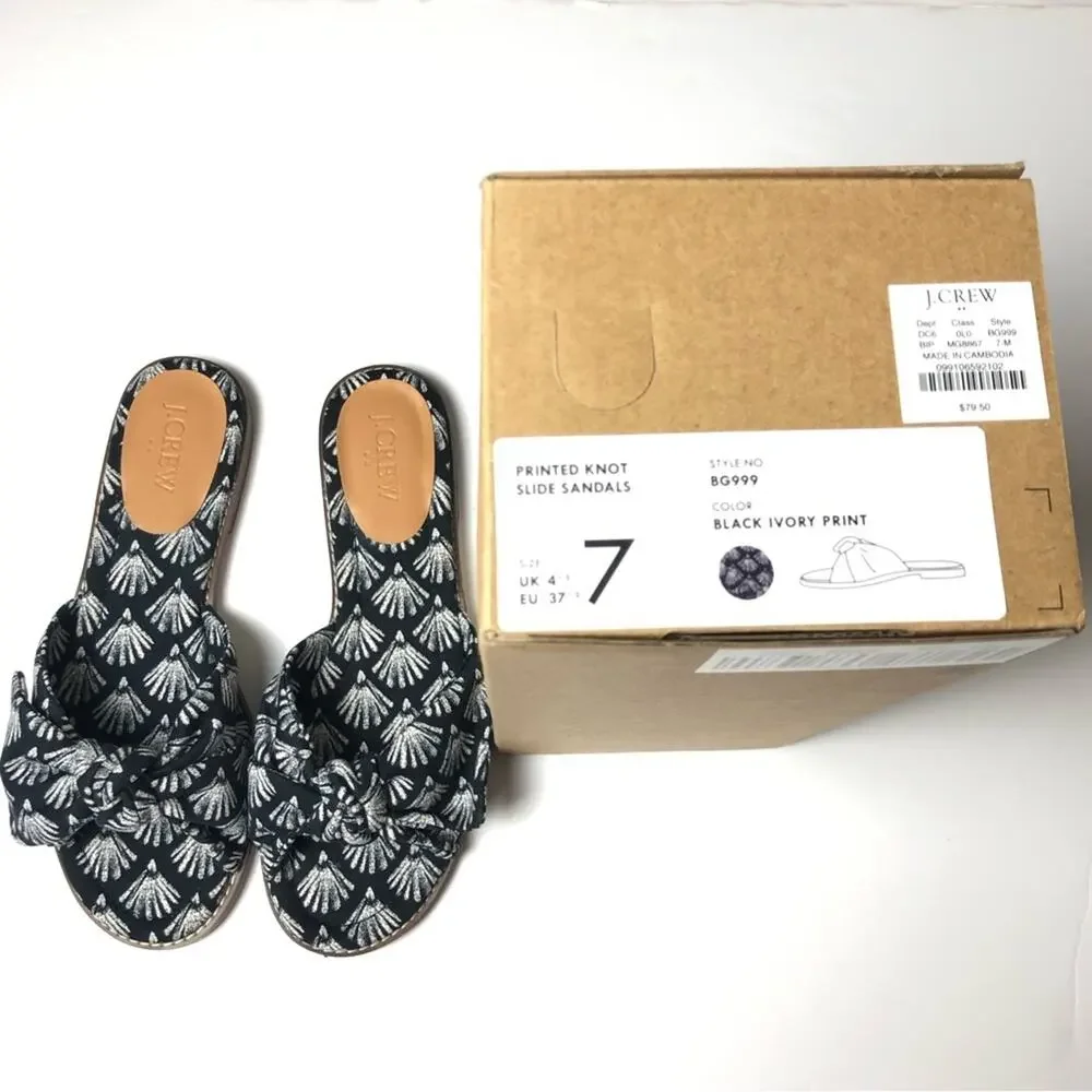 J.Crew Women's Trendy Black and  White Fan Bow  Sandals Sz 7